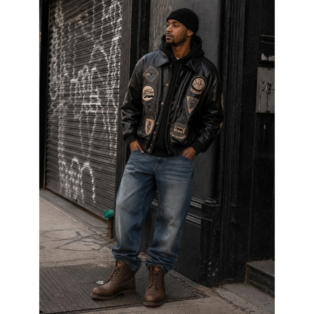Vintage Rare Avirex Tuskegee Airmen  Black Leather Bomber Jacket‎ 3XL